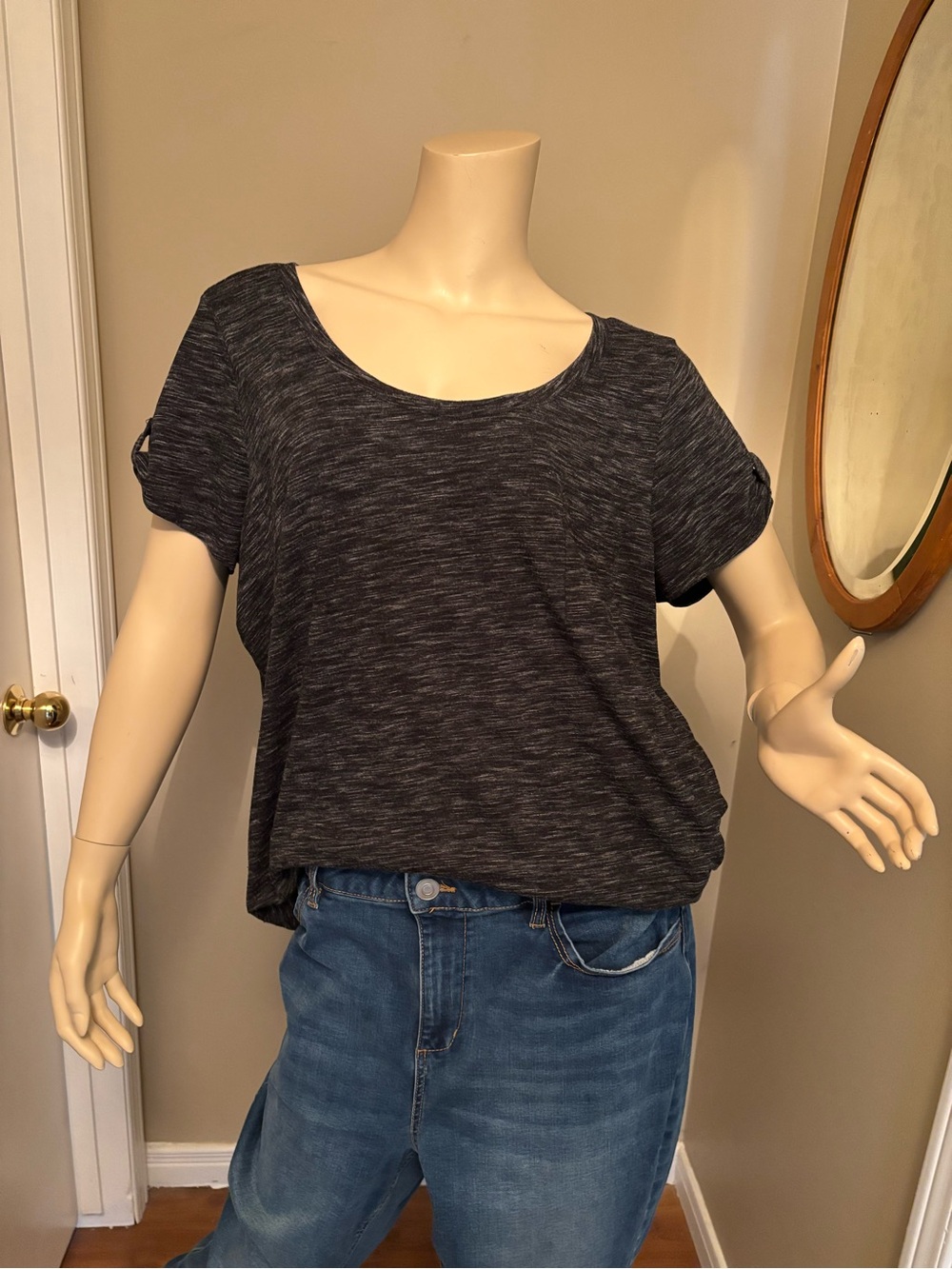 Love & Legend Heathered Charcoal Short Sleeve Scoop Neck Top